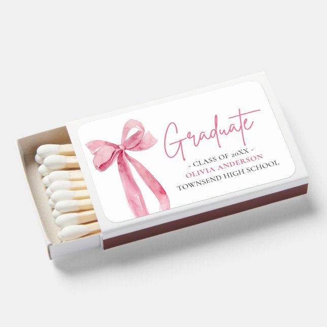 Modern Pink Bow Coquette Graduate Graduation Matchboxes (Front Open)