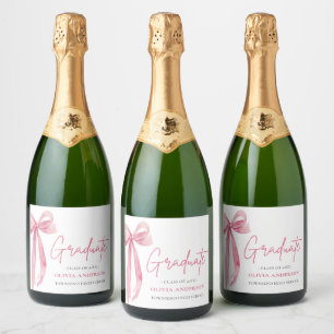 Modern Pink Bow Coquette Graduate Graduation Sparkling Wine Label
