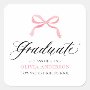 Modern Pink Bow Coquette Graduate Graduation Square Sticker