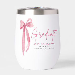 Modern Pink Bow Coquette Graduate Graduation Thermal Wine Tumbler