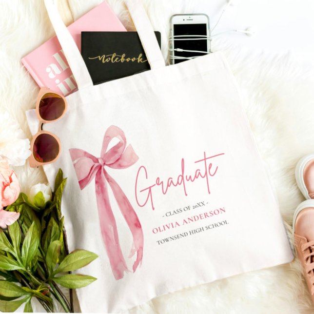 Modern Pink Bow Coquette Graduate Graduation Tote Bag (Creator Uploaded)