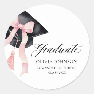 Modern Pink Bow Coquette Graduation Cap Graduate Classic Round Sticker