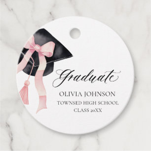 Modern Pink Bow Coquette Graduation Cap Graduate Favor Tags