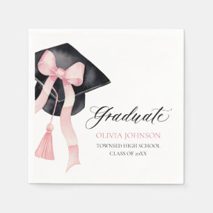 Modern Pink Bow Coquette Graduation Cap Graduate Napkins