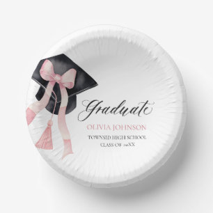 Modern Pink Bow Coquette Graduation Cap Graduate Paper Bowls