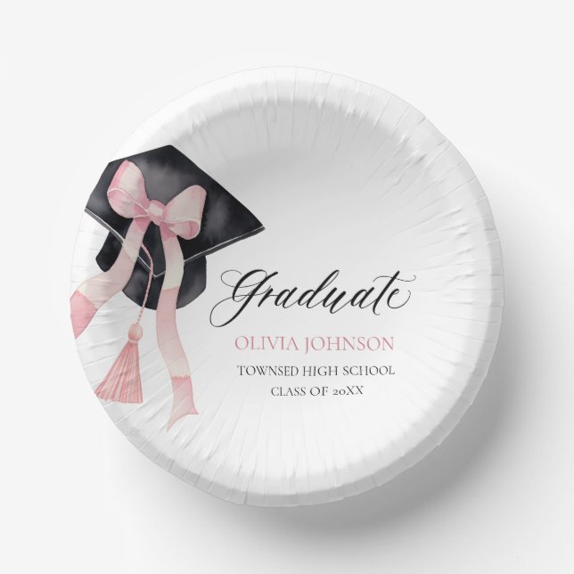 Modern Pink Bow Coquette Graduation Cap Graduate Paper Bowls (Front)