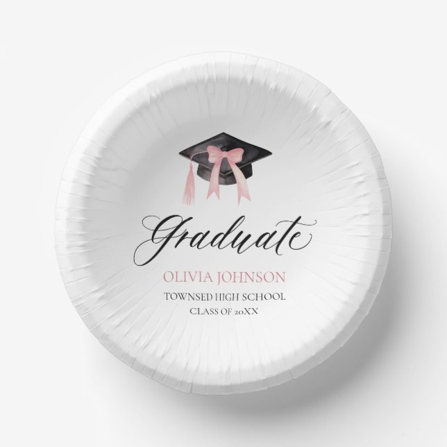 Modern Pink Bow Coquette Graduation Cap Graduate Paper Bowls (Front)