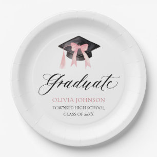 Modern Pink Bow Coquette Graduation Cap Graduate Paper Plates