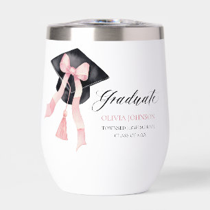 Modern Pink Bow Coquette Graduation Cap Graduate Thermal Wine Tumbler