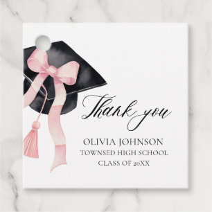 Modern Pink Bow Coquette Graduation Cap Graduation Favor Tags