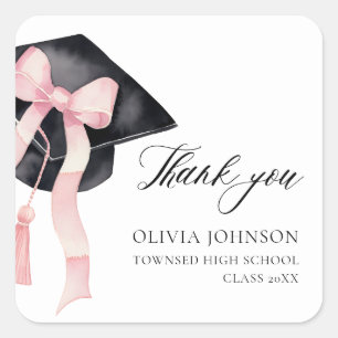 Modern Pink Bow Coquette Graduation Cap Graduation Square Sticker