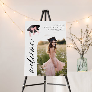 Modern Pink Bow Coquette Graduation Cap Welcome Foam Board