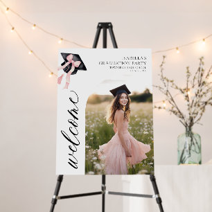 Modern Pink Bow Coquette Graduation Cap Welcome Foam Board
