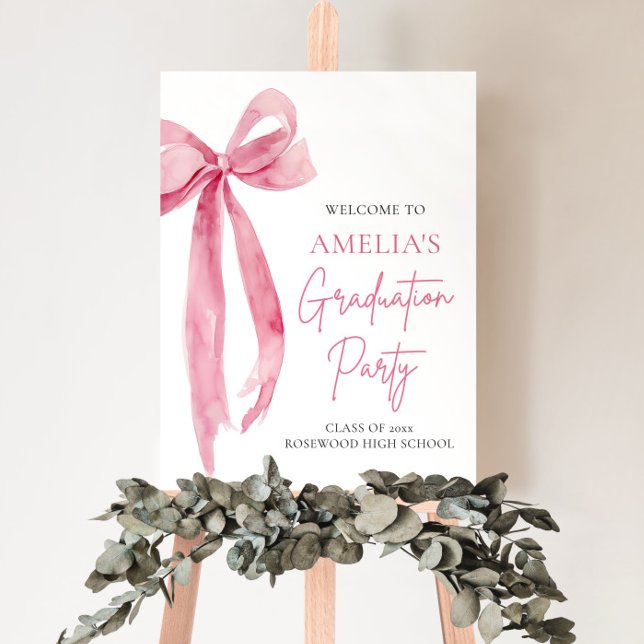 Modern Pink Bow Coquette Graduation Party Welcome Foam Board (Creator Uploaded)