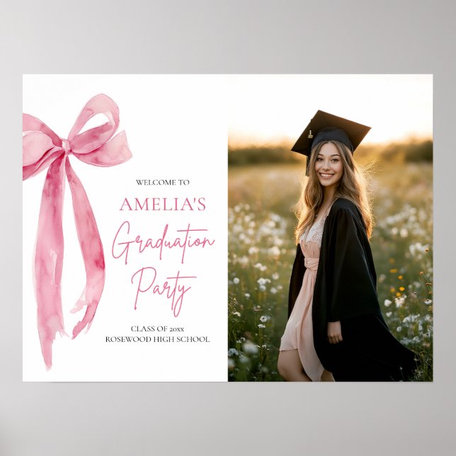 Modern Pink Bow Coquette Graduation Party Welcome Poster (Front)