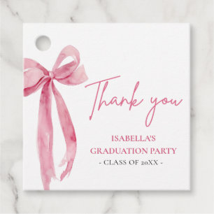 Modern Pink Bow Coquette Graduation Thank you Favor Tags