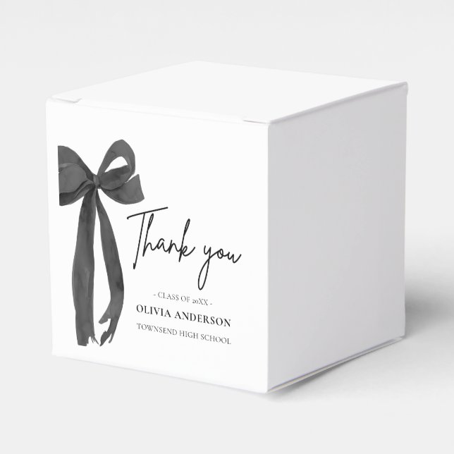 Modern Pink Bow Coquette Thank you Graduation Favor Boxes (Front Side)