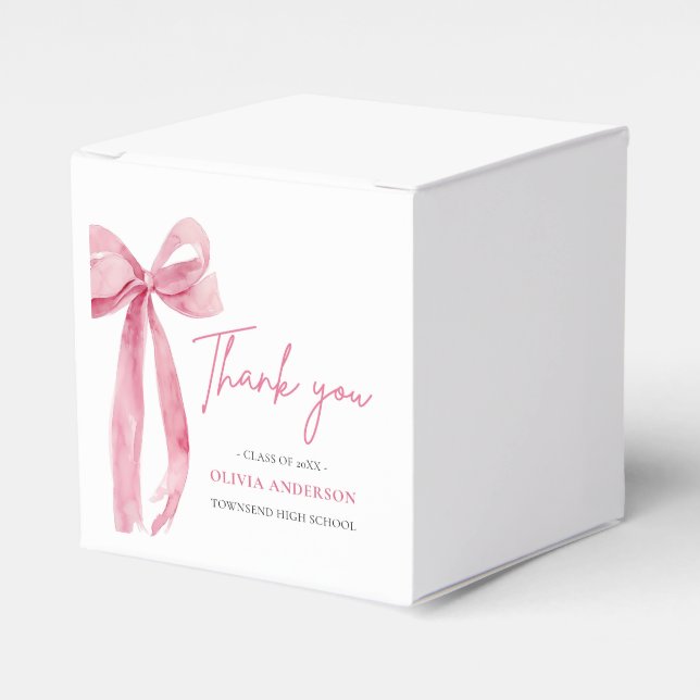 Modern Pink Bow Coquette Thank you Graduation Favor Boxes (Front Side)