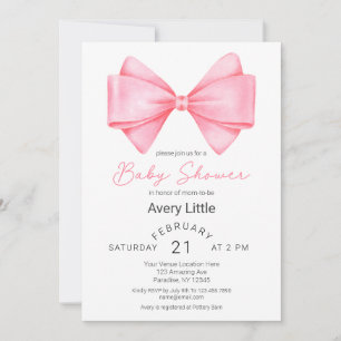 Modern Pink Bow Girl Baby Shower Invitation