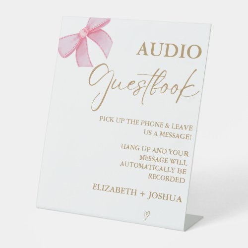 Modern Pink Bow Gold AUdio Guestbook table Sign