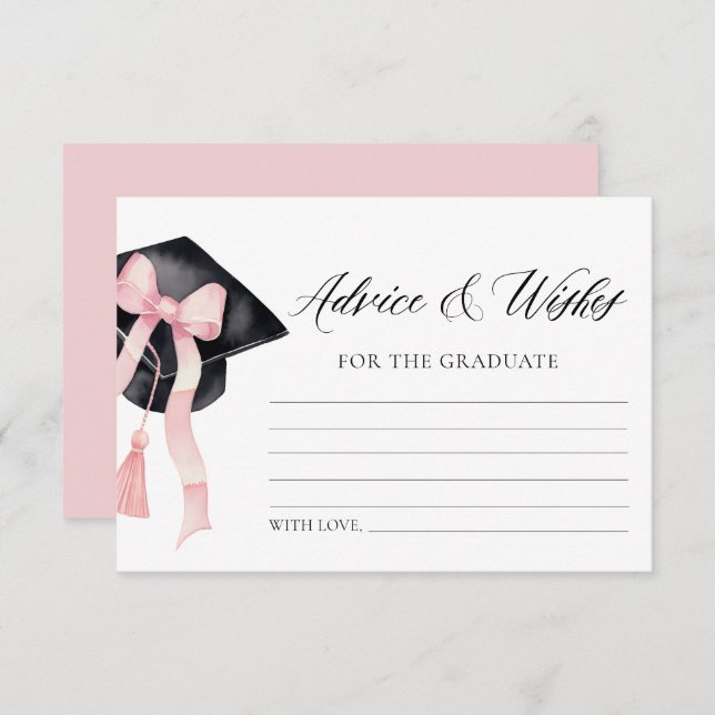 Modern Pink Bow Graduation Advice And Wishes Enclosure Card (Front/Back)