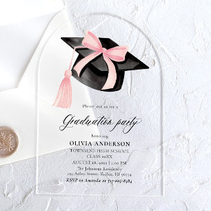 Modern Pink Bow Graduation Cap Graduation Arch Acrylic Invitations