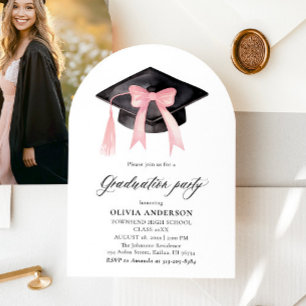 Modern Pink Bow Graduation Cap Graduation Arched Invitation