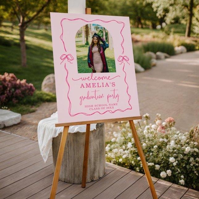 Modern Pink Bow Graduation Class of 2026 Photo  Foam Board (Creator Uploaded)