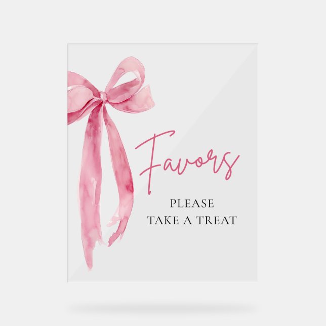 Modern Pink Bow Graduation Party Favors Sign (Front)