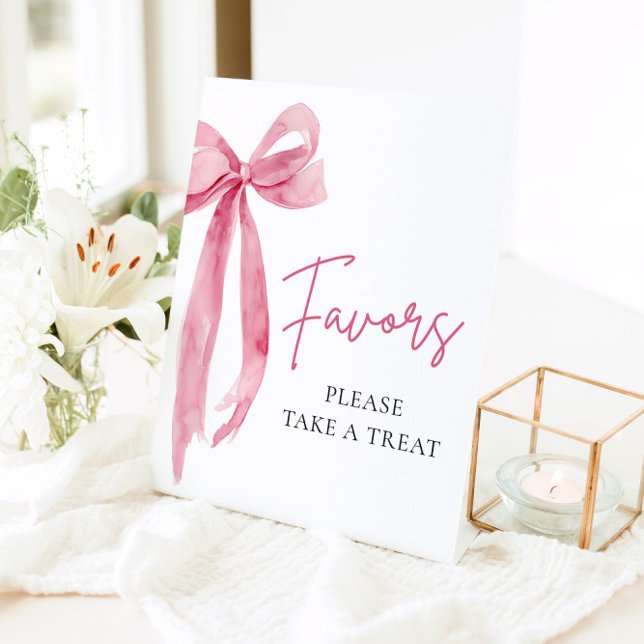 Modern Pink Bow Graduation Party Favors Sign (Creator Uploaded)