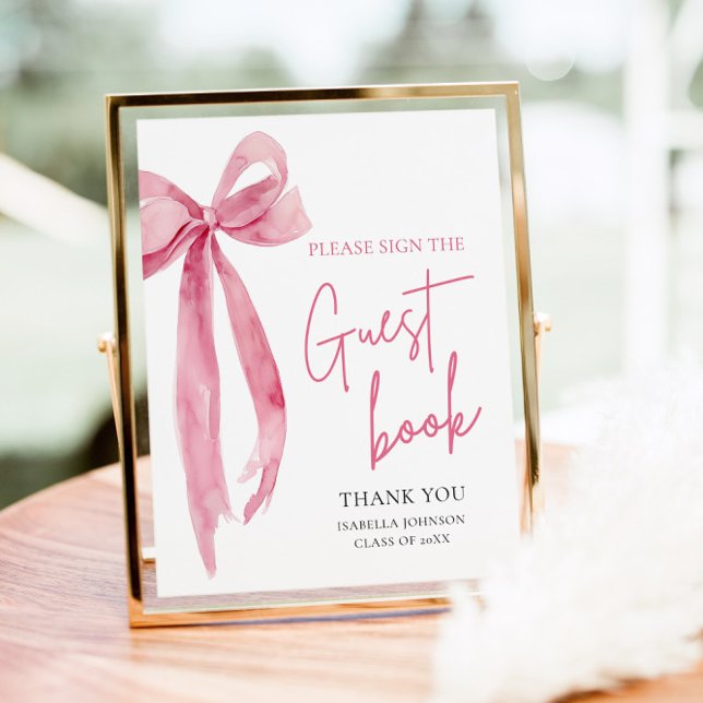 Modern Pink Bow Graduation Party Guest Book Sign (Creator Uploaded)