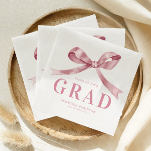 Modern Pink Bow Graduation Party Napkins
