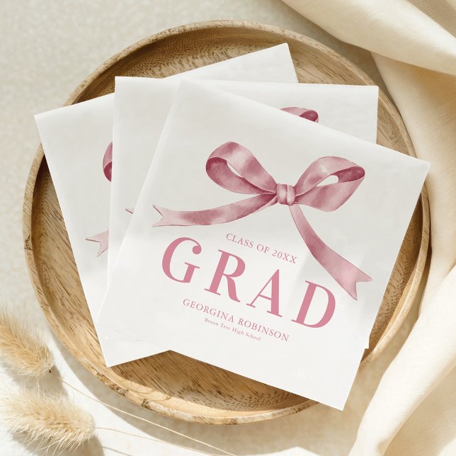 Modern Pink Bow Graduation Party Napkins (Creator Uploaded)