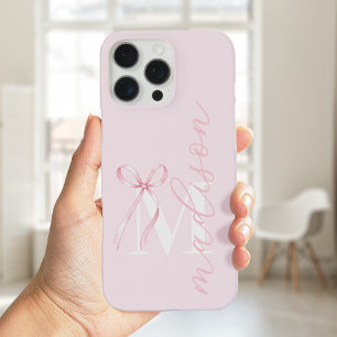 Modern Pink Bow Initial Monogram iPhone 16 Pro Max Case