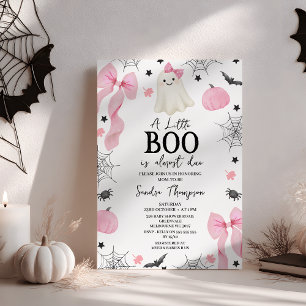 Modern Pink Bow Little Boo Almost Due Baby Shower Invitation