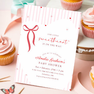 Modern Pink Bow Little Sweetheart Baby Shower Invitation