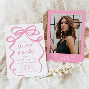 Modern Pink Bow Photo Graduation Party Invitation