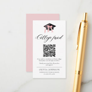 Modern Pink Bow QR Code College Fund Graduation Enclosure Card