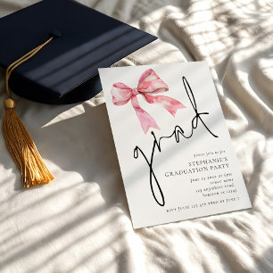 Modern Pink Bow Script Grad Graduation Invitation