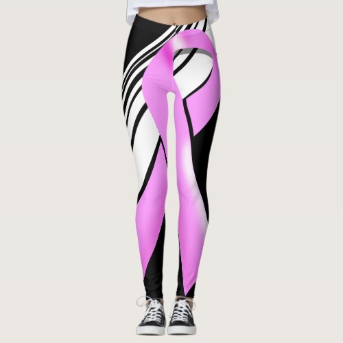 Modern pink breast cancer awareness pattern leggings