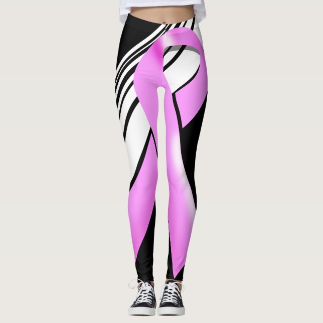 Modern pink breast cancer awareness pattern leggings (Front)