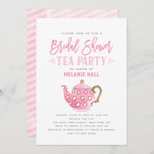 Modern Pink Bridal Shower Tea Party Invitation