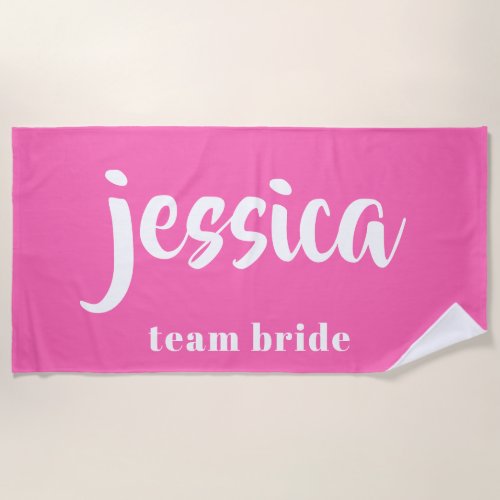 Modern Pink Bridesmaid Monogrammed Name Beach Towel