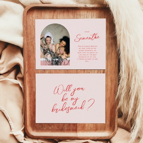 Modern Pink Bridesmaid Proposal Card with Photo