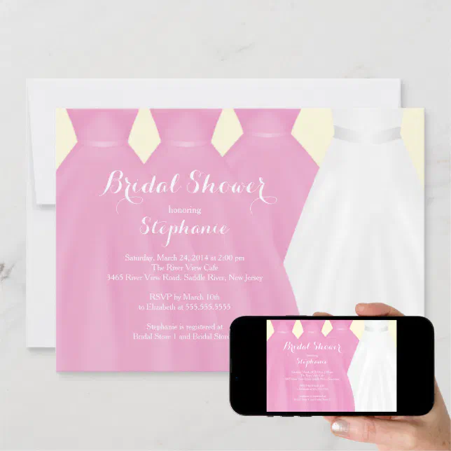 Modern Pink Bridesmaids Bride Dress Bridal Shower Invitation Zazzle