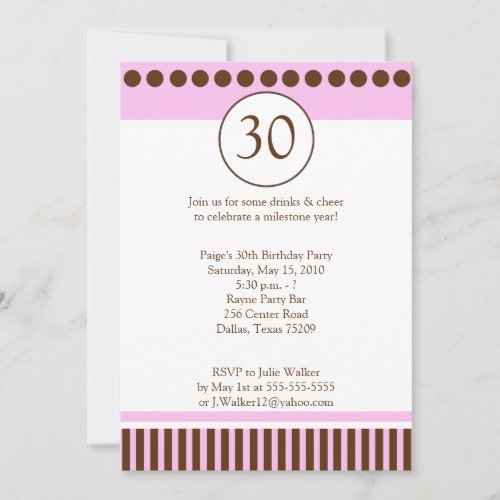 Modern Pink &amp; Brown 5x7 Birthday Invitation