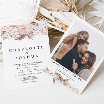 Modern Pink Brown Boho Floral Wedding Invitation by figtreedesign at Zazzle