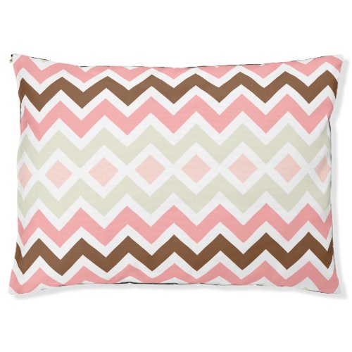 Modern Pink Brown Celery Chevron Pattern Pet Bed