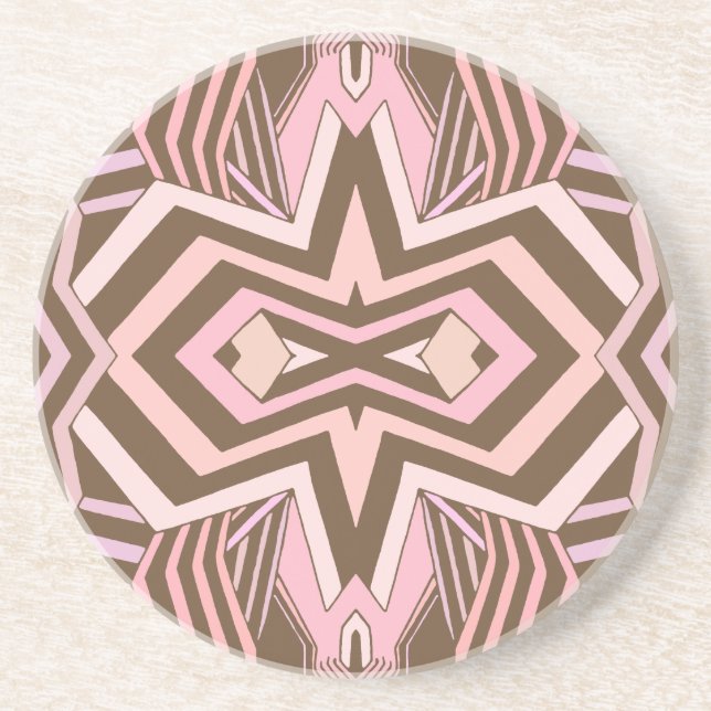 Modern Pink & Brown Geometric Drink Coaster (Front)