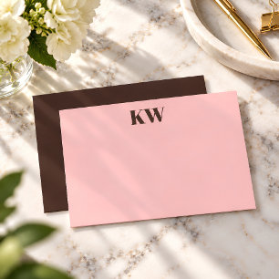 Modern Pink Brown Monogram Initials Personalized Thank You Card